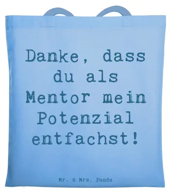 Produktbild von Mr. & Mrs. Panda Tote Bag Spruch Mentor Potenzial - Sky Blue - Geschenk, Weisheit, Bedanken, Stoffbeutel, Shopping Tasche, Aufmerksamkeit, Schultasche, Anerkennung