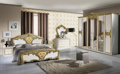 Produktbild von Barock Schlafzimmer Elena in Weiss/Gold 6-Teilig 6-Türig - 160 x 200 cm
