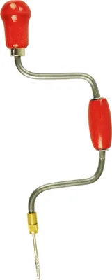 A hand drill with a drill bit attached.