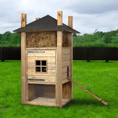 Productafbeelding van Glorenza Konijnenhok hooiberg bouwpakket met hooizolder en trapje | 110x110x190 cm