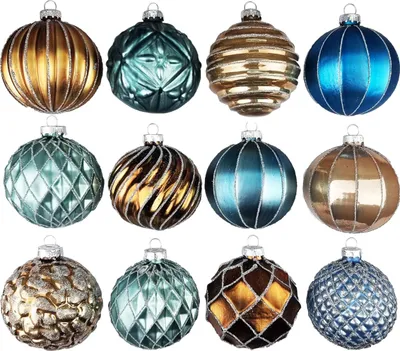 Produktbild von 12 Weihnachtskugeln Glas Christbaumkugeln Christbaumschmuck braun türkis Ø 8cm