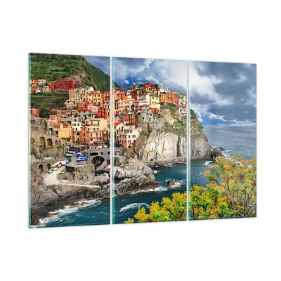 Produktbild von Bilder auf glas - Italien küste felsen landschaft - 105x70cm - Glasbilder - Wandbilder - Kunstdruck - zum Aufhängen bereit - Wanddekoration aus Glas - Glas Bilder - Wandbild auf Glas - GCE105x70-2710