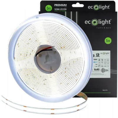 Immagine prodotto di Striscia LED COB, luce uniforme, 12V, 12W/metro, 1560 lumen/metro, bianco freddo 6000K, grado di protezione IP20, lunghezza 5 metri