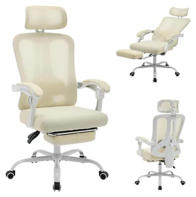 Obrázek produktu pro Kancelářská židle, ergonomický design, nastavitelná bederní opěrka, béžová
