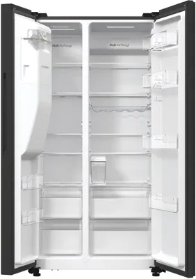 Produktbild von Hisense Freistehend Side-by-Side-Kühlschrank, Schwarz, 566 l, Freistehend, Amerikanische Tür, Schwarz, Edelstahl, 2 Tür(en), Berührung, LED