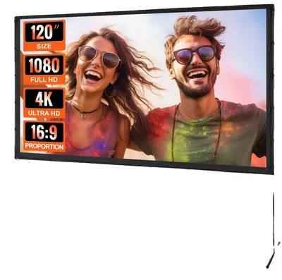 Image de VEVOR Projection Beamer Ecran avec support 120 pouces HD 4K Outdoor Indoor Projector Screen Rapidement Pliable Ecran de cinéma portable 16 : 9 pour le home cinéma, le camping, les événements de loisirs, etc. Noir