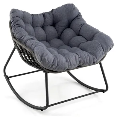 Produktbild von Rattan Schaukelstuhl für den Garten, Schwingsessel für den Außenbereich, Relaxstuhl mit gepolstertem Kissen, Lesesessel für Balkon, Veranda, Wohnzimmer und Terrasse (Grau)