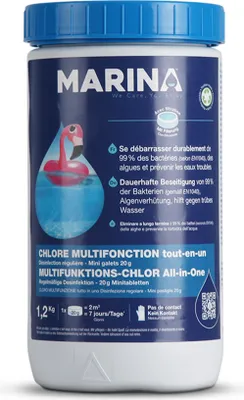 Produktbild von Marina Chlor Multitabs 20g - Pool Tabletten - Chlortabletten ( 1 x 1,2kg ) Multifunktion 5 in 1 - für Pools ab 2m³
