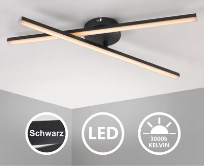 Produktbild von IMPTS LED Deckenleuchte 11W Modern Deckenlampe Schwarz mit 2-Gerade Lichtleisten Lampen Deckenbeleuchtung Warmweiß Wohnzimmer Flur Deckenleuchte