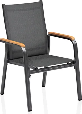 Produktbild von KETTLER Granada Stapelsessel mit Armlehne aus em Teak-Holz, anthrazit/anthrazit, Aluminium/Outdoorgewebe