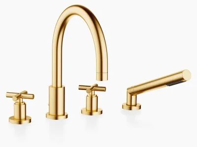 Immagine prodotto di Dornbracht TARA Mitigeur de bain à 4 trous pour montage sur bord de baignoire ou de carrelage, inverseur automatique bain/douche, saillie 220mm, 27512892-28, 27512892-28