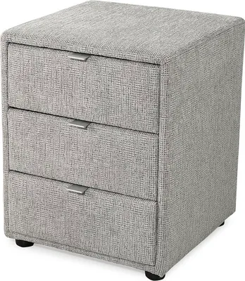 Produktbild von Nachtkommode LORE mit 3 Schubladen, Chenille-Polyester Bezug in Greige