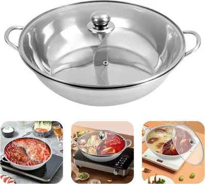 Produktbild von Shabu-Shabu Hot Pot - Elektrischer Kochtopf - Mit Trennwand - 34 cm - 4–6 L - 220 V - Mit Deckel - Weiß