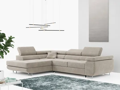 Produktbild von Ecksofa L-Form Couch mit Schlaffunktion und Verstellbare Kopfstützen - GUSTAW - Beige - Links