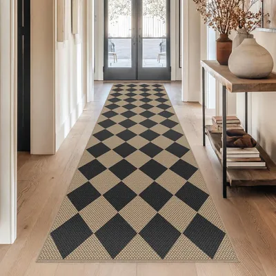 Productafbeelding van Jute vloerkleed, 80 x 300 cm, wasbaar, antislip, geschikt voor de hal