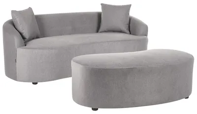 Produktbild von BELIANI 2-Sitzer Sofa Grau Stoff Gepolstert Oval mit Ottomane 2 Dekokissen Dicke Nähte Modernes Design Wohnzimmer Sitzgruppe Wohnlandschaft