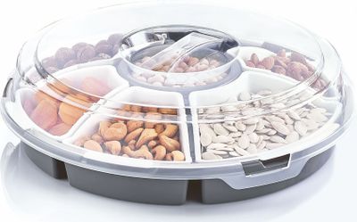 Spetebo Transport Servierset mit 6 Schalen - Ø 33 cm - Runde Snack und Dip Transportbox mit Deckel - Snackteller Snackbox Dip Tapas Schüsseln Servier Teller spülmaschinenfest