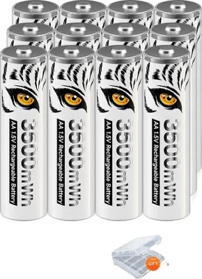 Immagine prodotto di Batterie ricaricabili agli ioni di litio, 3500mAh AA, 12 batterie AA