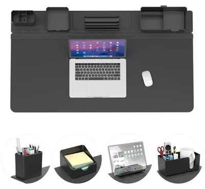Immagine prodotto di Tappetino per mouse multifunzione 5-in-1: organizer da scrivania, supporto per telefono, portabicchieri, portapenne, contenitore di stoccaggio e sottotavolo
