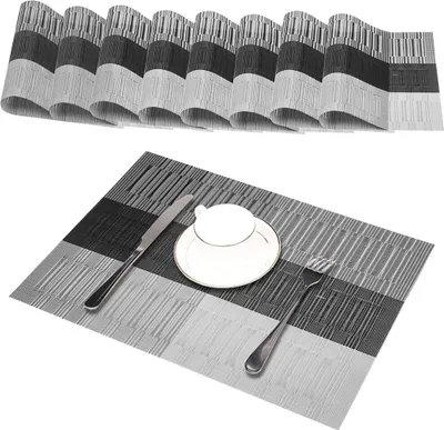 Produktbild von Platzdeckchen (8er Set) Platzset Abwischbar - Hitzebeständig und Abgrifffeste Waschbare Tischmatte - Grau Tischset Kunststoff für Küche Speisetisch - 30x45cm (8er, A3)