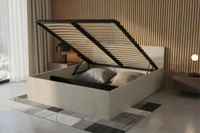 Produktbild von Komvortowy | Bett 140x200 Cm | Doppelbett Mit Metall-Lattenrost | BETON | Bettkasten Ohne Bodenplatte | Hochklappbar Nach Oben