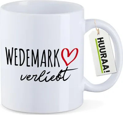 Produktbild von Huuraa Kaffeetasse Wedemark verliebt 330ml Weiß Keramik Kaffeebecher Geschenkidee