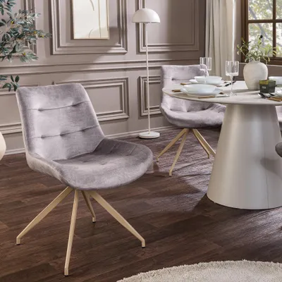 Produktbild von riess-ambiente Esszimmerstuhl DIVANI taupe beige Samt Microfaser Metallgestell Retro Look mit Ziersteppung