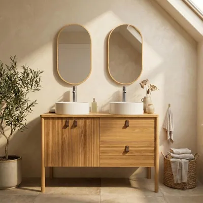 Produktbild von JOY Doppelspültisch 120x78x50 cm Walnussoptik für Aufsatzwaschtische auf Füßen