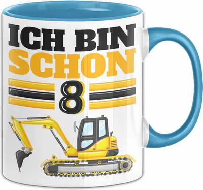 Produktbild von 8. Geburtstag Geschenk Tasse Becher Jungs Bagger Ich Bin Schon 8 (Blau)