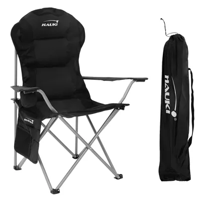 Produktbild von Hauki Campingstuhl faltbar, Schwarz, Angelstuhl mit Getränkehalter & Tragetasche