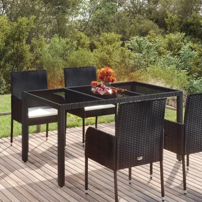 Immagine prodotto di Maison Exclusive - Tavolo da Giardino Piano in Vetro Nero 150x90x75 cm Polyrattan