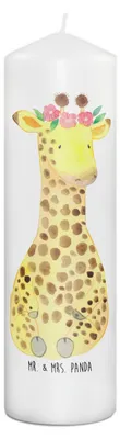 Produktbild von Mr. & Mrs. Panda Kerze Giraffe Blumenkranz 29 x 8 cm XL - Weiß - Geschenk, Bedruckte, Erinnerungslicht, Abenteurer, Selbstliebe, Stumpenkerze, Wildtiere, Erinnerungskerze