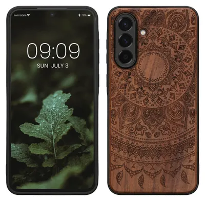 Produktbild von kwmobile Handyhülle für Samsung Galaxy A56 5G Hülle Holz - Case mit TPU Bumper - Stoßfestes Hardcase - Schutzhülle Cover in Dunkelbraun