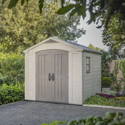 Immagine prodotto di Dmora Casetta da Giardino Weyburn 255x256.5x243h cm Beige, Resistente Agli Agenti Atmosferici Presenza Finestre