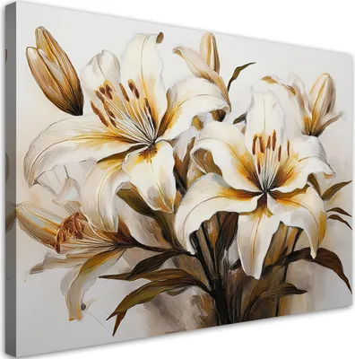 Produktbild von Leinwandbild Weiße Lilien Blumen in Sepia 90x60 Feeby Weiß bild für die wand bereit zum aufhängen