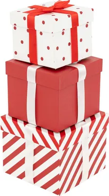 Produktbild von 3er-Set rot-weiße Geschenkboxen, 15 x 12 cm
