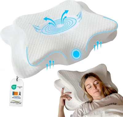 Image de Coussin cervical, viscoélastique, coussin ergonomique orthopédique, housse lavable avec fermeture éclair, pour