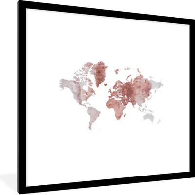 Produktbild von MuchoWow® MuchoWow® Gerahmtes Poster Weltkarte - Rot - Grau 40x40 cm - Poster mit zchwarzem Bilderrahmen - Poster - Plakat im Rahmen