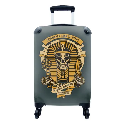 Produktbild von MuchoWow® Koffer Handgepäck Trolley Rollkoffer Kleine Reisekoffer mit 4 Rollen - Skelett - Pharao - Retro - Ägypten - Cabin Size < 55x40x23 cm & 55x40x20 cm - Fotokoffer - Kabinenkoffer - Boardgepäck - Reise-Box - Reisekoffer - Reisegepäck - Koffer mit Bild - Trolley für Kinder