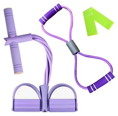 Produktbild von Widerstandsband mit Fußpedal, 8-förmiges Design und Fitnessbänder, 6 elastische Gummitubes, Gesäßtrainer mit elastischen Bändern für Bauchdehnungen