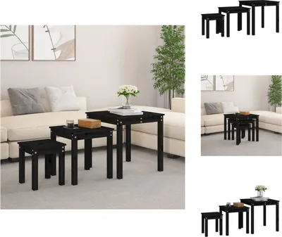 Produktbild von vidaXL Satztische 3 Stk. Schwarz Massivholz Kiefer -  Beistelltische