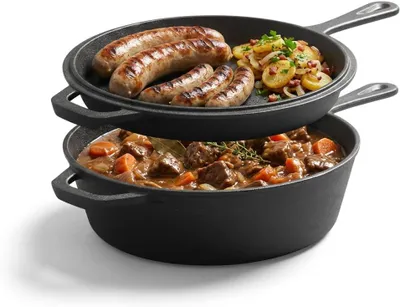 Produktbild von Gusseisen Topf Dutch Oven 2-in-1 Brat- & Schmorsystem, 26 cm – Bräter mit ofenfester Gusseisen-Deckel als zweite Pfanne (26CM