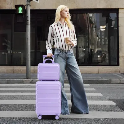 Produktbild von Koffer-Set mit Zahlenschloss und 14" Kosmetiktasche Gepäckset 19" Reisekoffer Lila