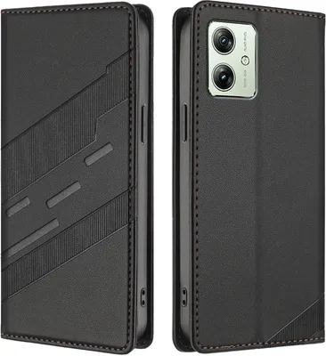Produktbild von Hülle für Motorola Moto G14/Moto G54, Kunstleder Brieftaschen Handyhülle mit Kartenfach und Standfunktion Schwarz