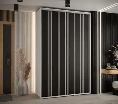 Produktbild von Kleiderschrank YVONA 6 – 160/45 cm, weiß/schwarz/silber
