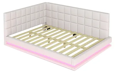 Produktbild von Polsterbett,Schlafsofa,140 x 200 cm,multifunktionales Bett mit LED-Lichtleiste,USB-Anschluss und Lattenrost,hautfreundlich,beige,Samtstoff