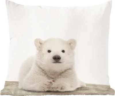 Produktbild von MuchoWow® Zierkissen Sofakissen Wohnzimmer Dekokissen 40x40 cm Eisbär - Tiere - Kinder - Weiß - Jungen - Mädchen - Foto Kissen - Schlafzimmer Dekoration
