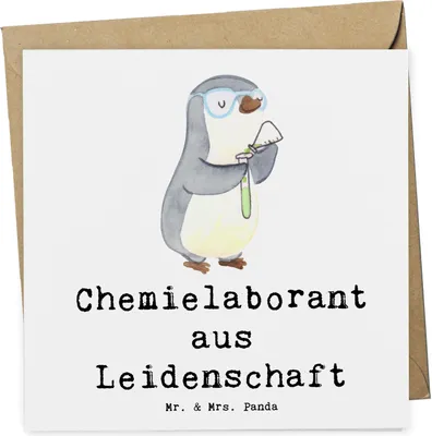 Produktbild von Mr. & Mrs. Panda Grußkarte Chemielaborant Leidenschaft - Weiß - Geschenk, Glückwunschkarte, Forschung, Studium, doppelkarte, Beruf, Klappkarte, Spruch, Labor, faltkarte