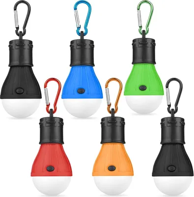Produktbild von 6 Stücke Campinglampe, LED Camping Lampe LED Camping Laterne Zeltlampe Glühbirne , Camping Licht mit Karabiner, Notlicht , Camping Lampen für Abenteuer, Angeln, Stromausfall Wasserdicht