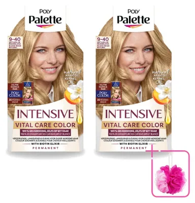Productafbeelding van 2 x Poly Palette Vital Care haarkleuring 9-40, natuurlijke beige blonde tint, 115 ml - voordeelverpakking - 2 stuks